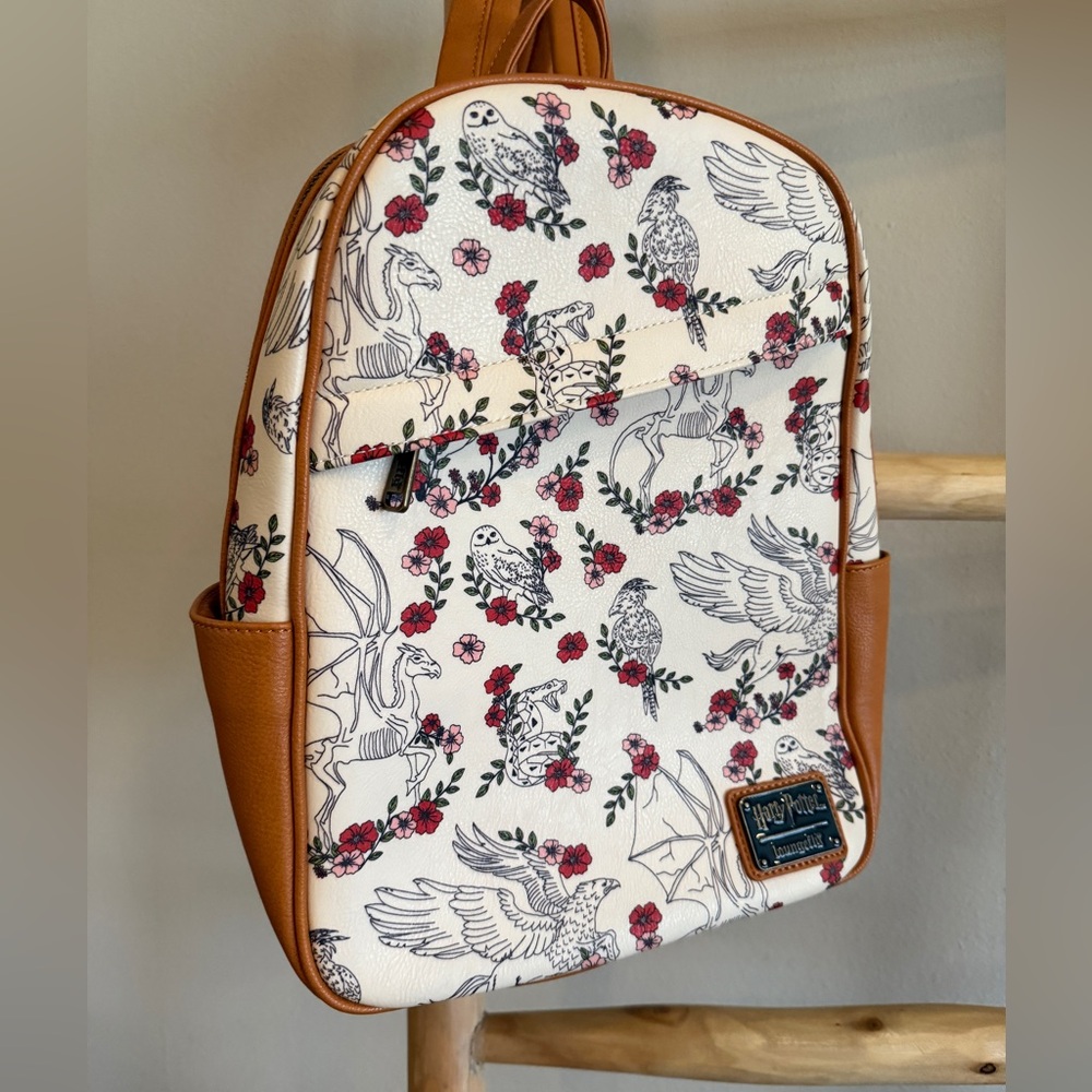 Harry Potter loungefly Cream and Brown Magical Creature Backpack